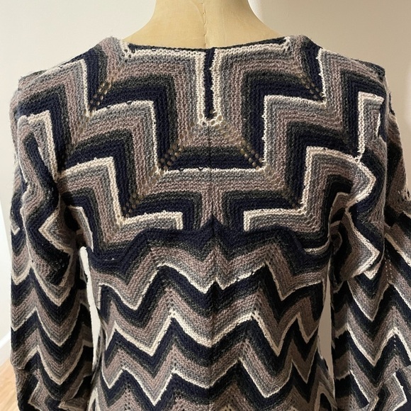 Retro Revival Boho Dress Wool Coastal 70s Chevron XS Navy Blue Free People - Picture 6 of 16